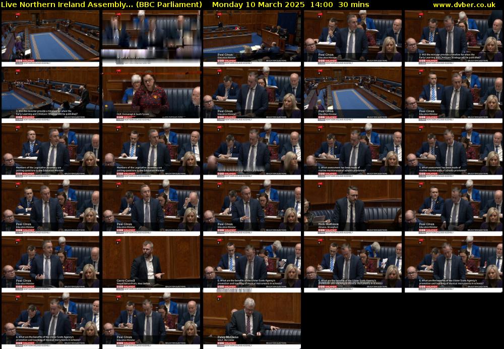 Live Northern Ireland Assembly... (BBC Parliament) Monday 10 March 2025 14:00 - 14:30