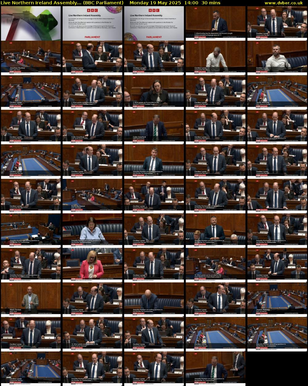 Live Northern Ireland Assembly... (BBC Parliament) Monday 19 May 2025 14:00 - 14:30
