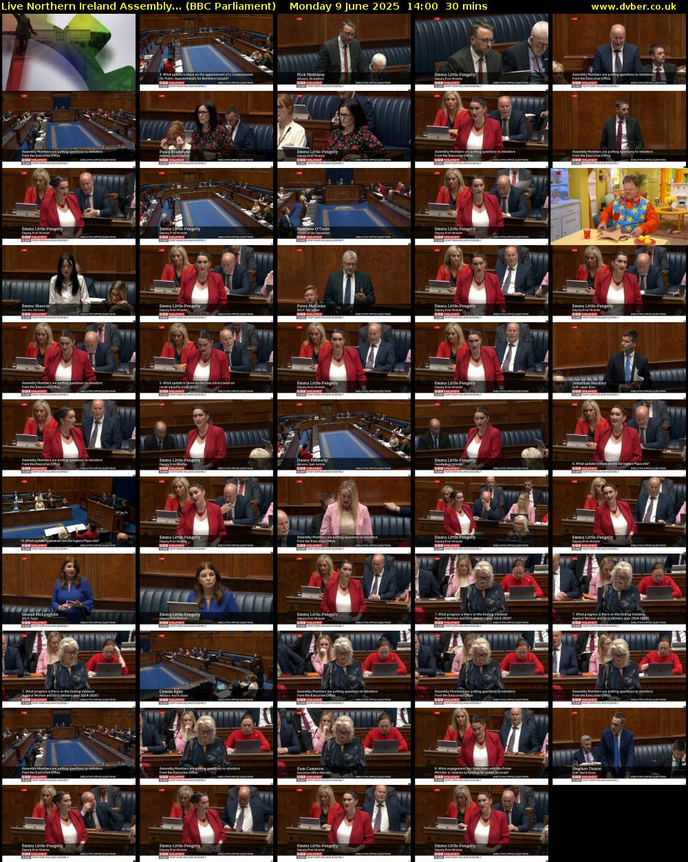 Live Northern Ireland Assembly... (BBC Parliament) Monday 9 June 2025 14:00 - 14:30
