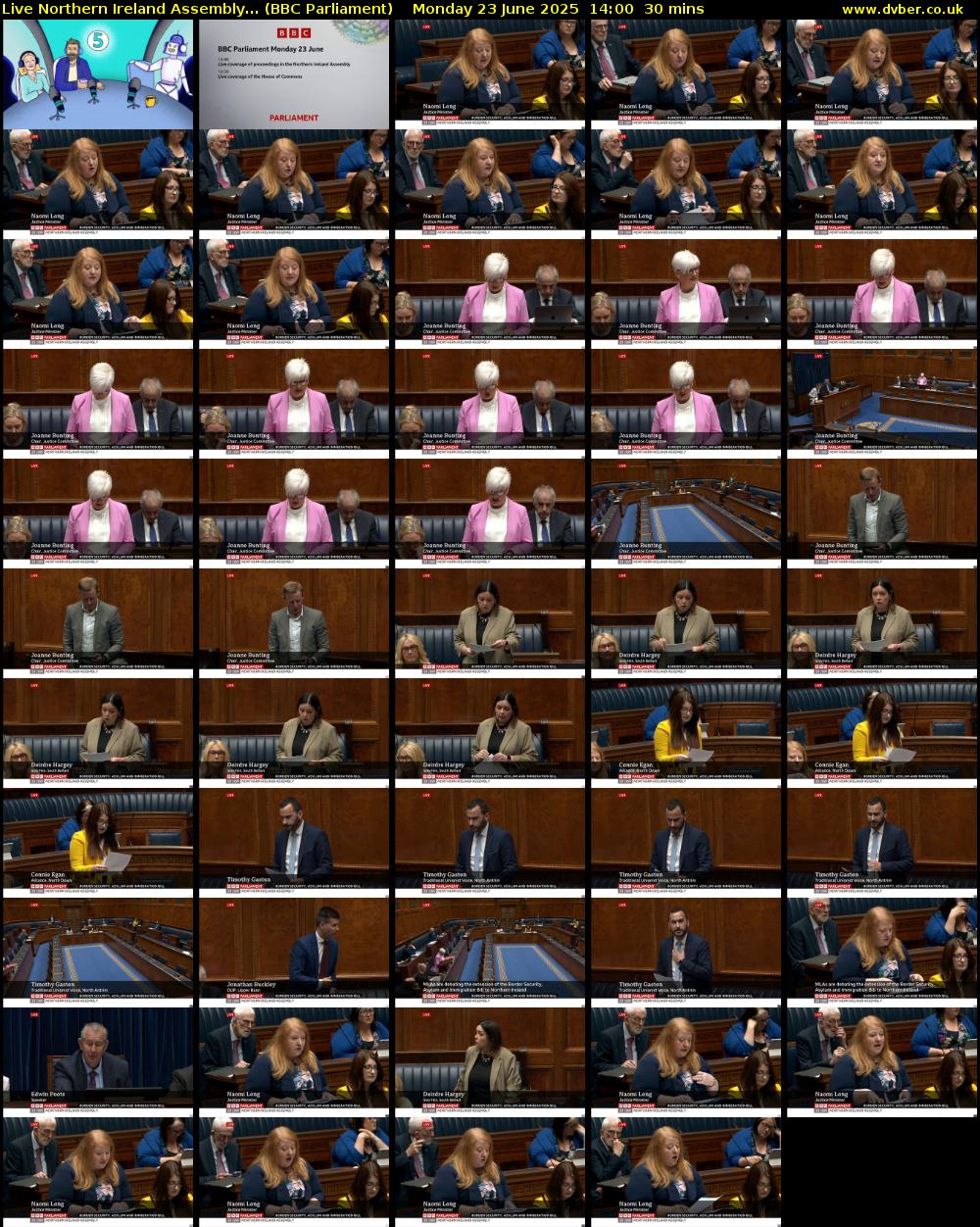 Live Northern Ireland Assembly... (BBC Parliament) Monday 23 June 2025 14:00 - 14:30