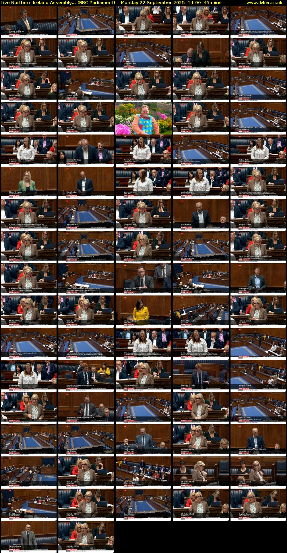 Live Northern Ireland Assembly... (BBC Parliament) Monday 22 September 2025 14:00 - 14:45