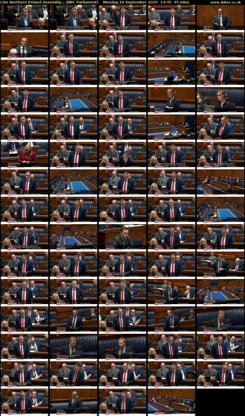 Live Northern Ireland Assembly... (BBC Parliament) Monday 29 September 2025 14:45 - 15:30