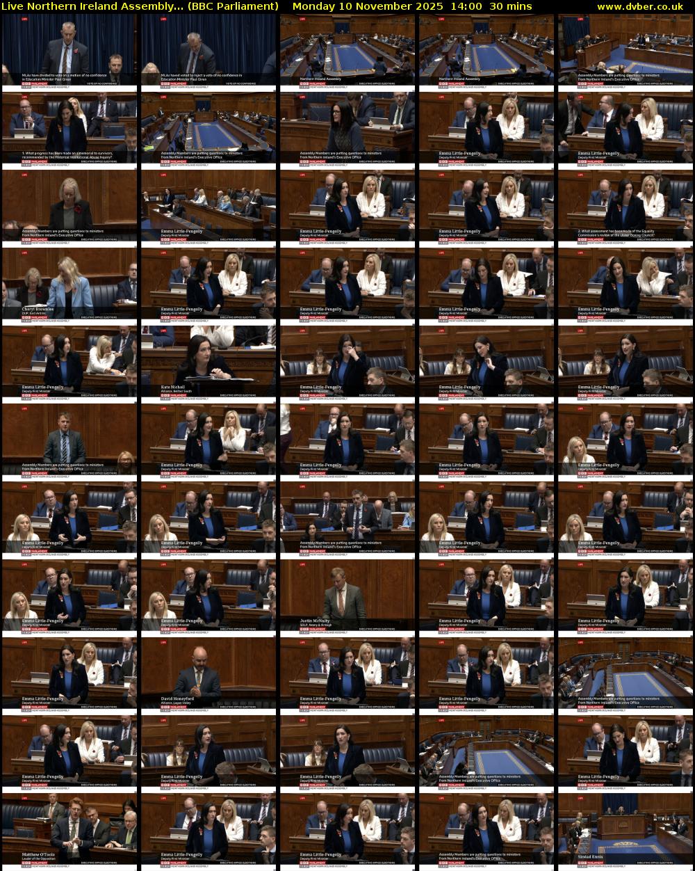 Live Northern Ireland Assembly... (BBC Parliament) Monday 10 November 2025 14:00 - 14:30