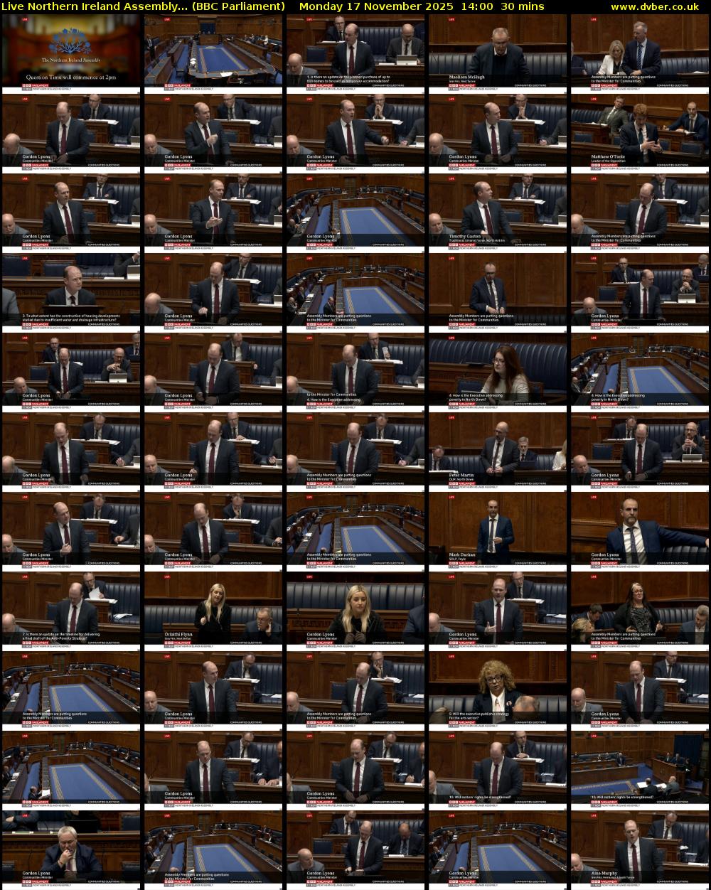 Live Northern Ireland Assembly... (BBC Parliament) Monday 17 November 2025 14:00 - 14:30