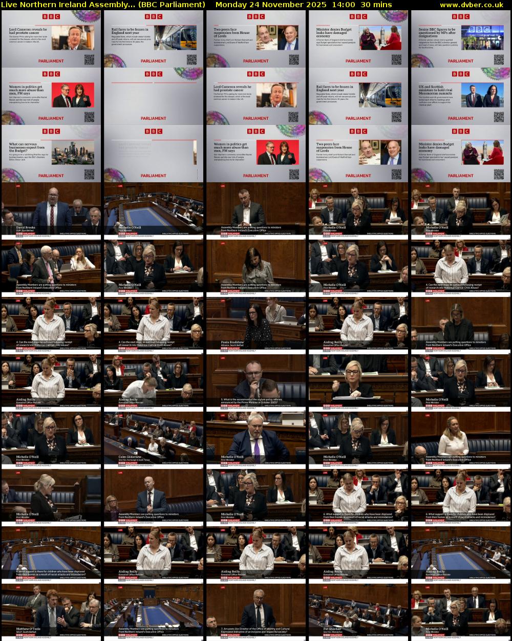 Live Northern Ireland Assembly... (BBC Parliament) Monday 24 November 2025 14:00 - 14:30