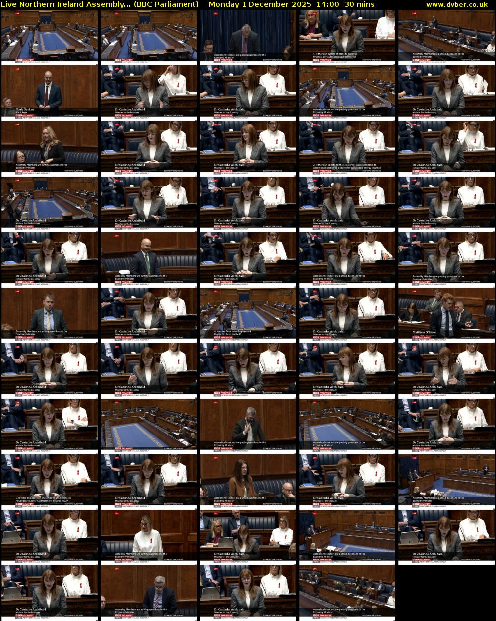 Live Northern Ireland Assembly... (BBC Parliament) Monday 1 December 2025 14:00 - 14:30