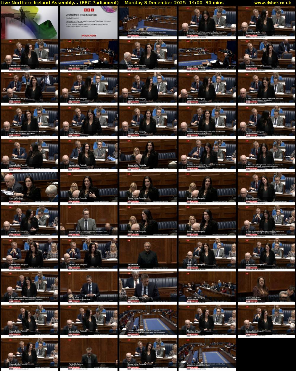 Live Northern Ireland Assembly... (BBC Parliament) Monday 8 December 2025 14:00 - 14:30