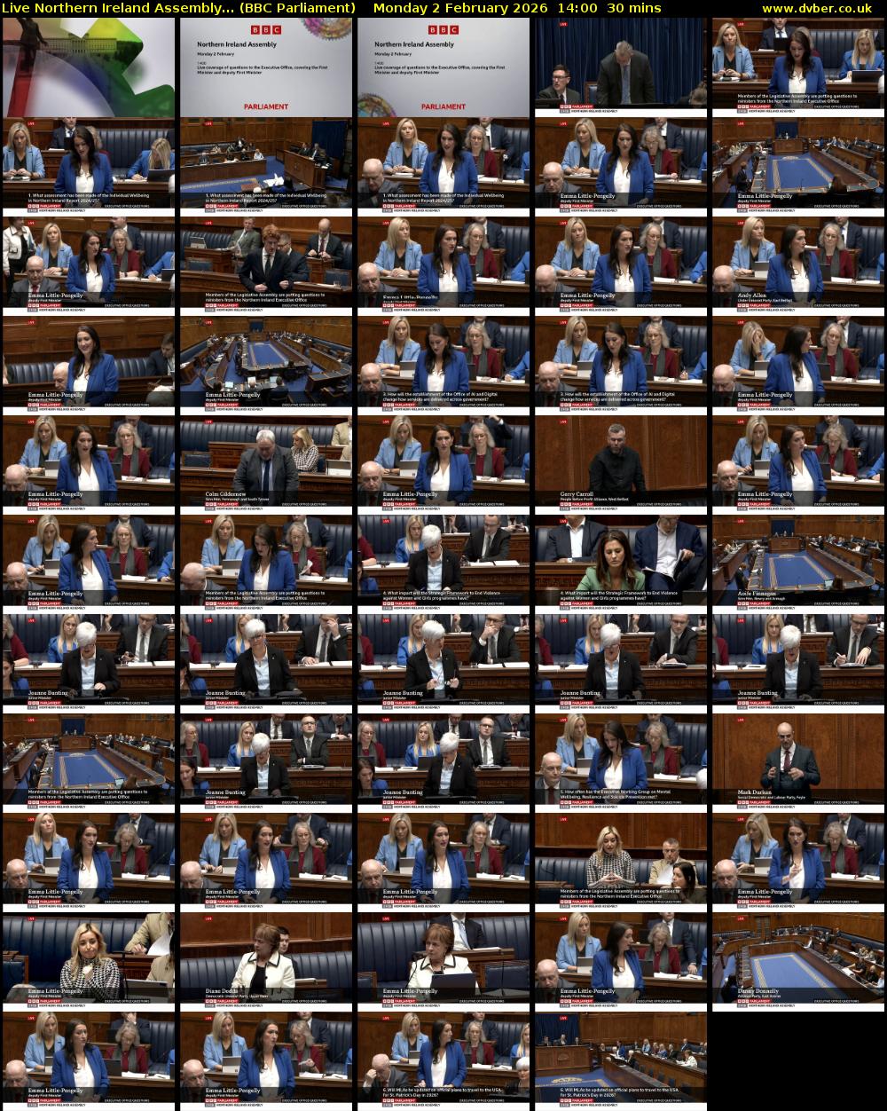 Live Northern Ireland Assembly... (BBC Parliament) Monday 2 February 2026 14:00 - 14:30