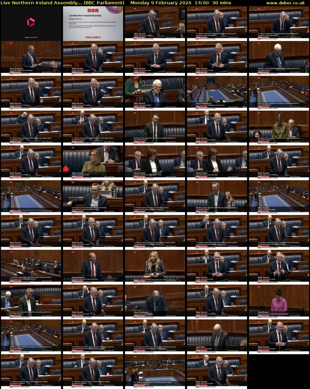 Live Northern Ireland Assembly... (BBC Parliament) Monday 9 February 2026 14:00 - 14:30