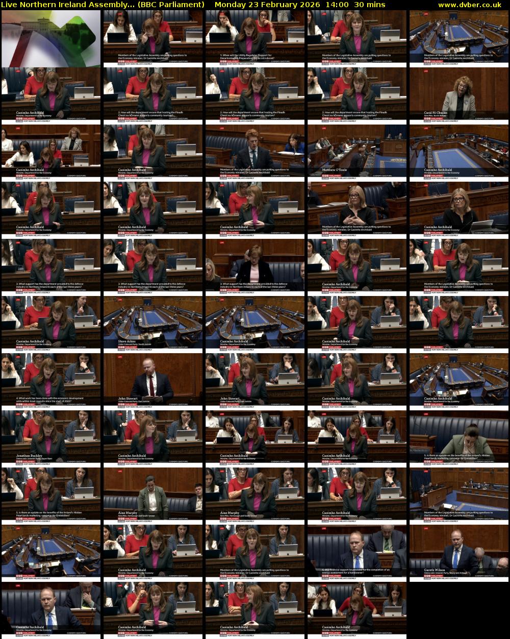 Live Northern Ireland Assembly... (BBC Parliament) Monday 23 February 2026 14:00 - 14:30