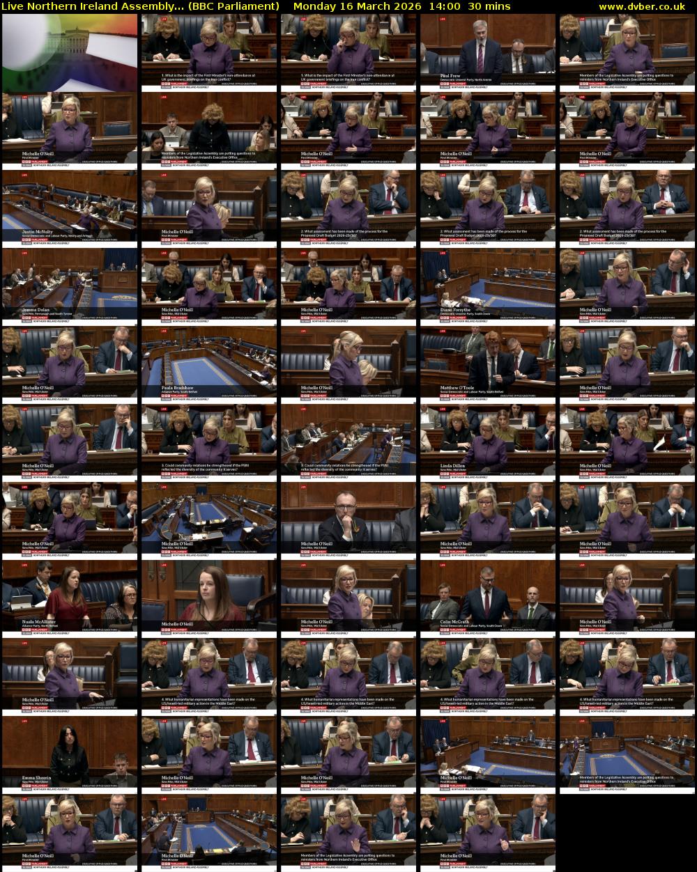 Live Northern Ireland Assembly... (BBC Parliament) Monday 16 March 2026 14:00 - 14:30