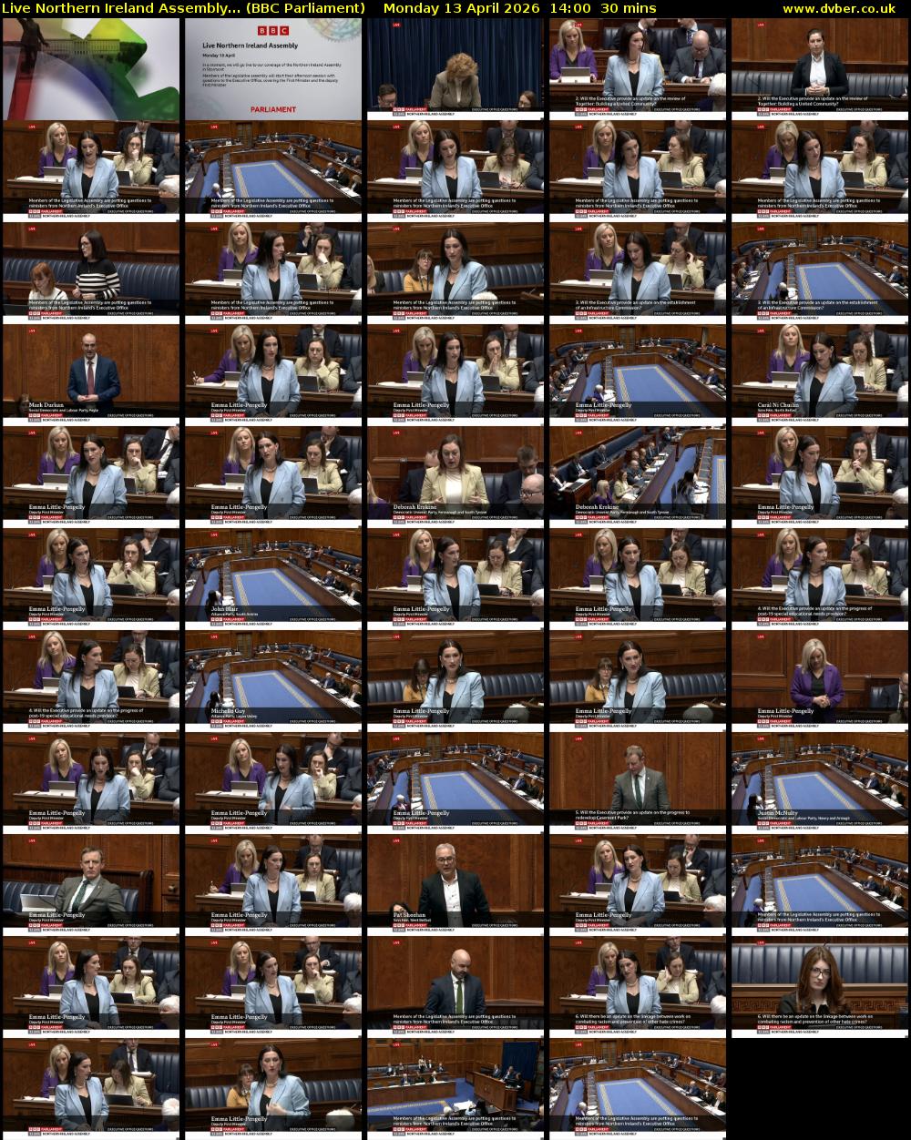 Live Northern Ireland Assembly... (BBC Parliament) Monday 13 April 2026 14:00 - 14:30