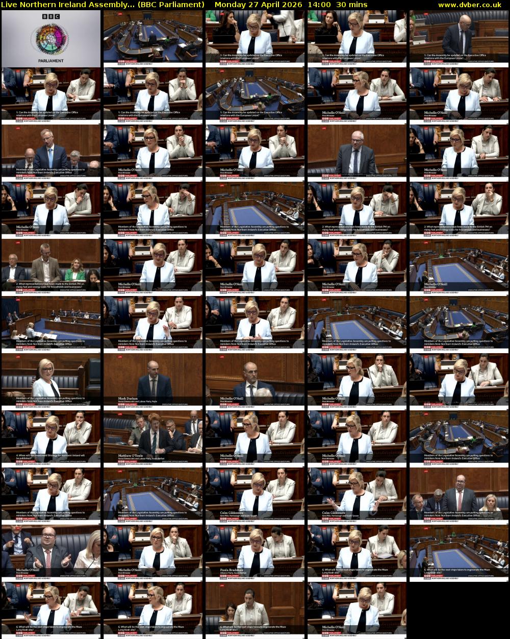 Live Northern Ireland Assembly... (BBC Parliament) Monday 27 April 2026 14:00 - 14:30