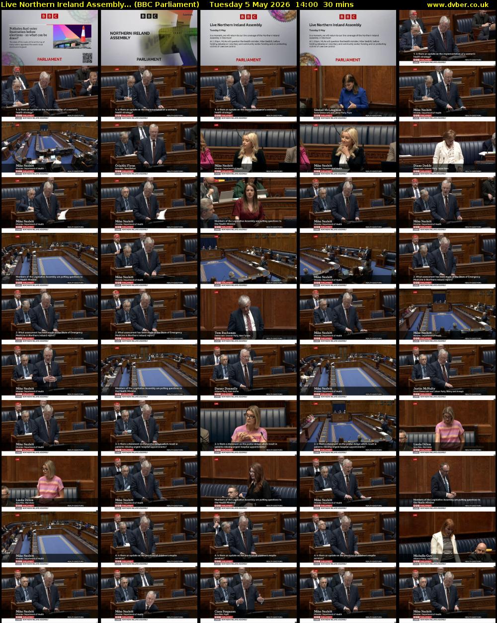 Live Northern Ireland Assembly... (BBC Parliament) Tuesday 5 May 2026 14:00 - 14:30