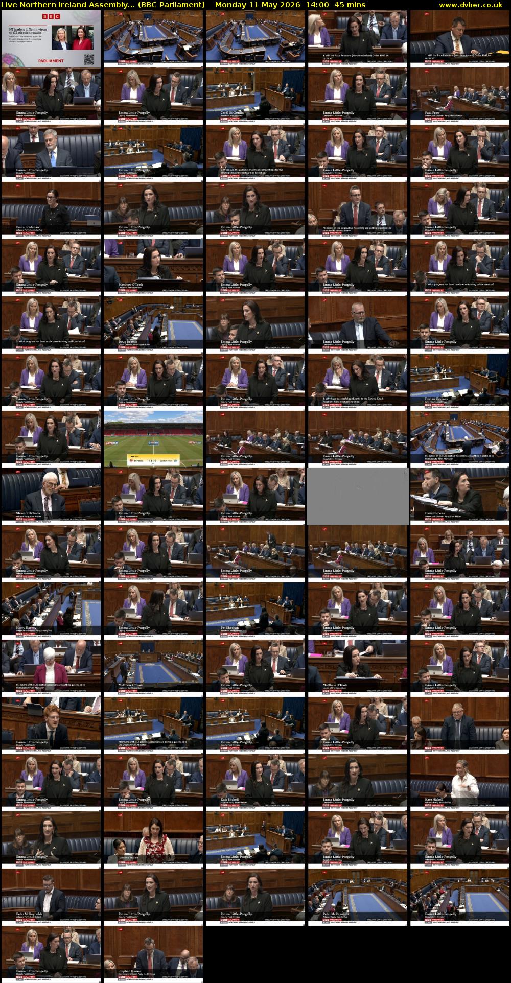 Live Northern Ireland Assembly... (BBC Parliament) Monday 11 May 2026 14:00 - 14:45