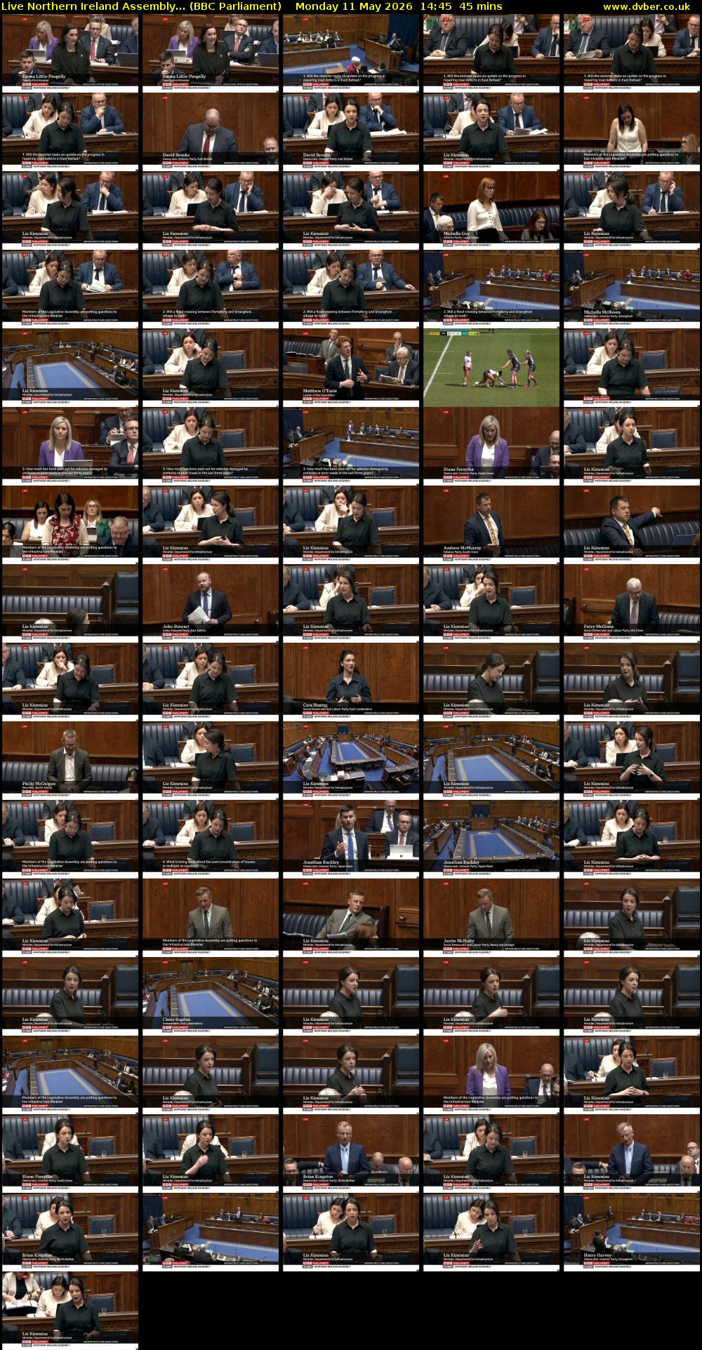 Live Northern Ireland Assembly... (BBC Parliament) Monday 11 May 2026 14:45 - 15:30
