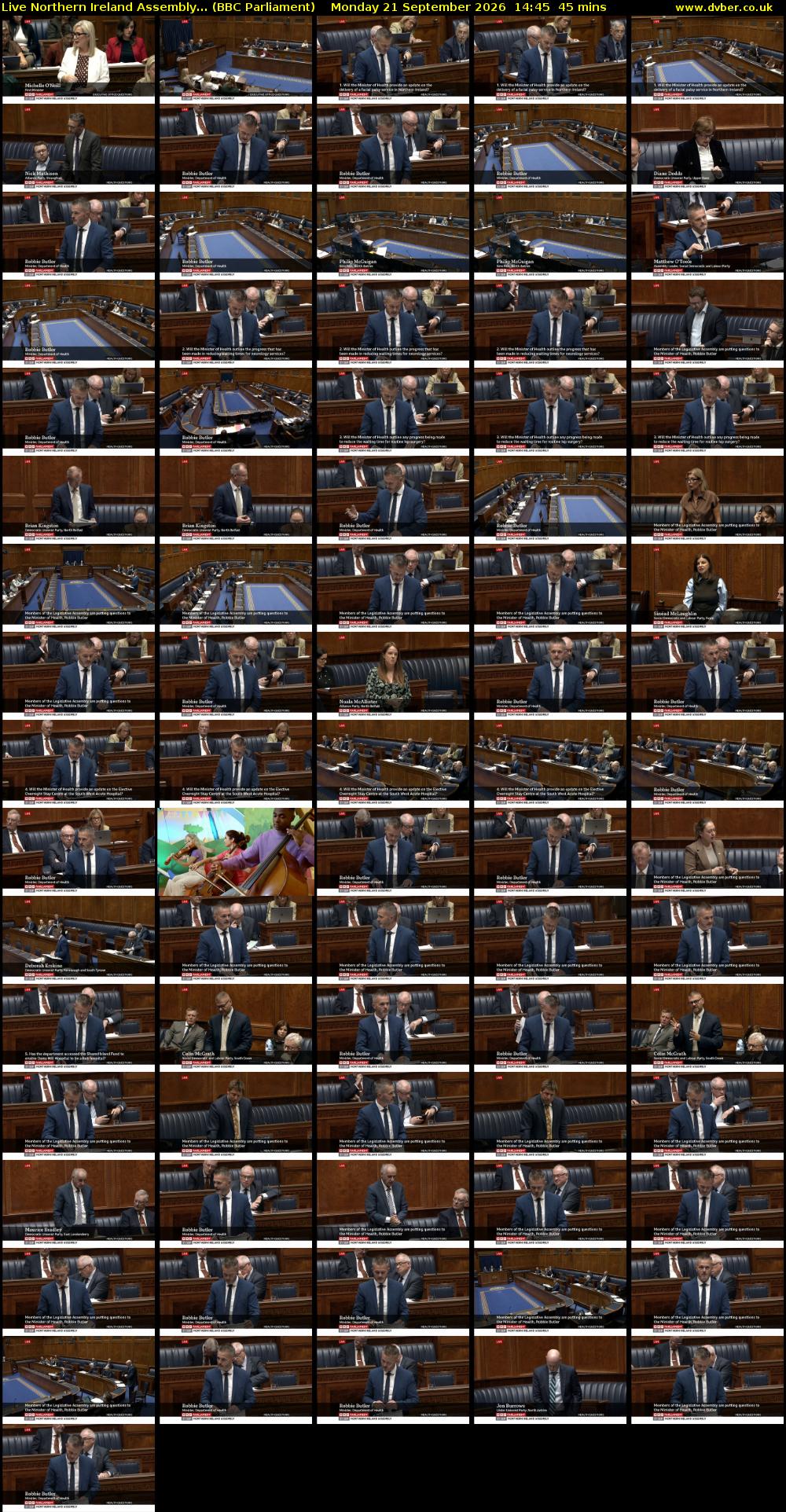 Live Northern Ireland Assembly... (BBC Parliament) Monday 21 September 2026 14:45 - 15:30