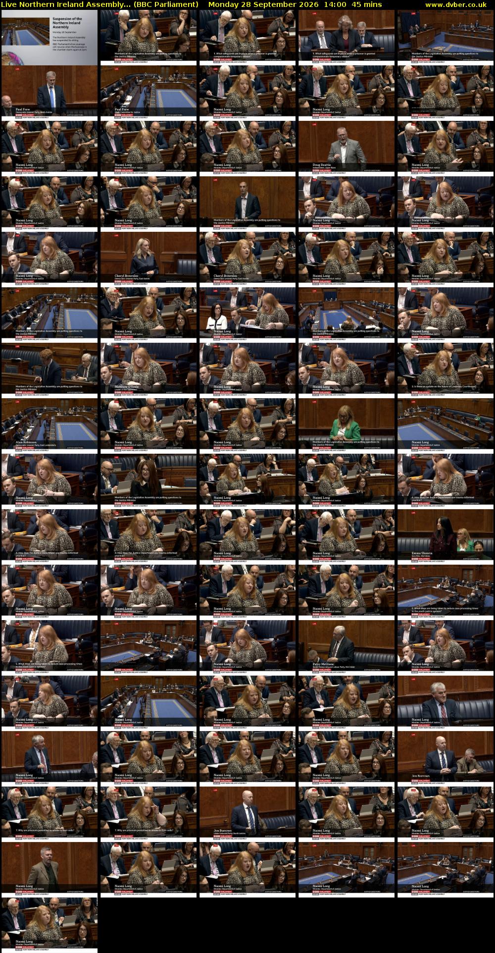 Live Northern Ireland Assembly... (BBC Parliament) Monday 28 September 2026 14:00 - 14:45