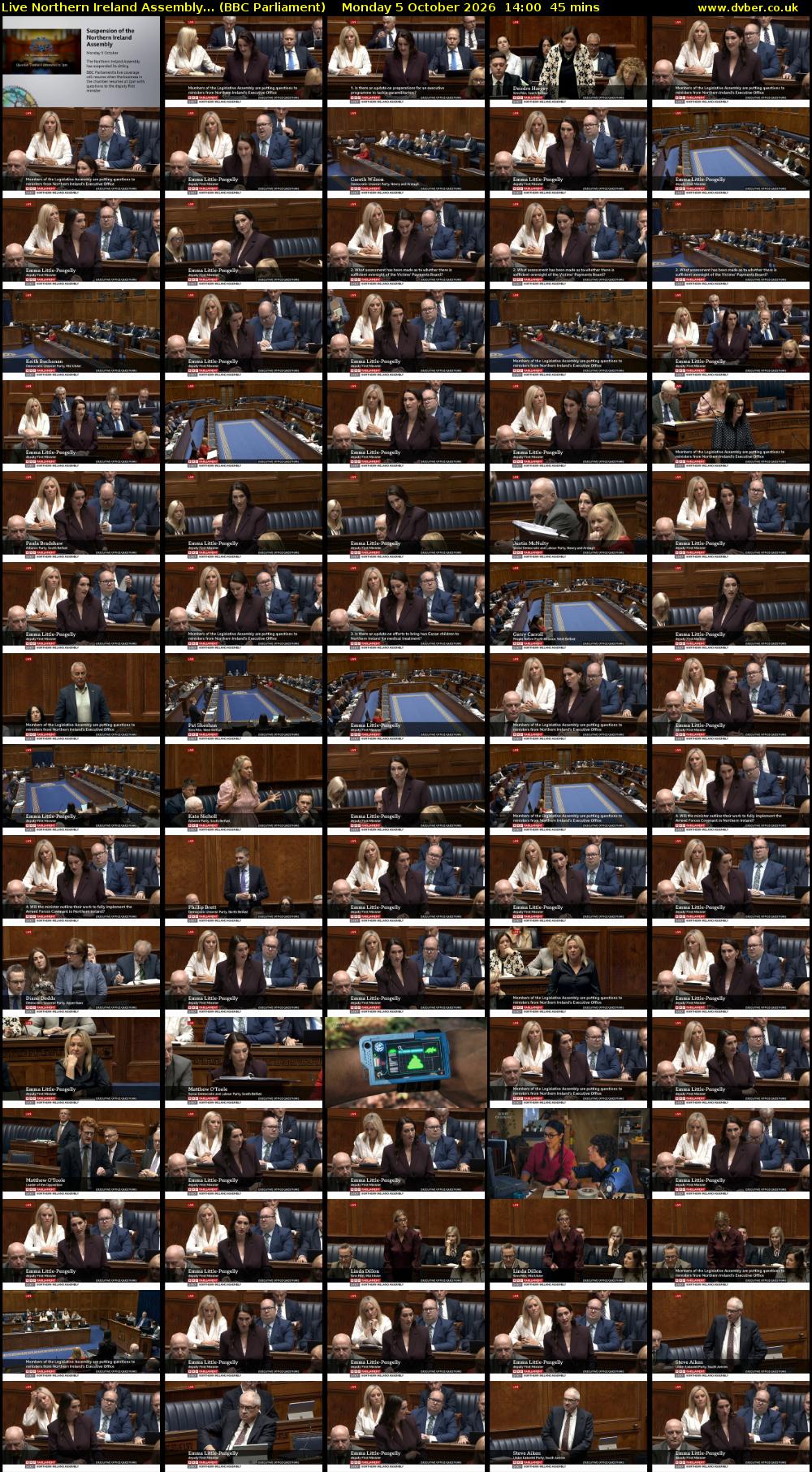 Live Northern Ireland Assembly... (BBC Parliament) Monday 5 October 2026 14:00 - 14:45