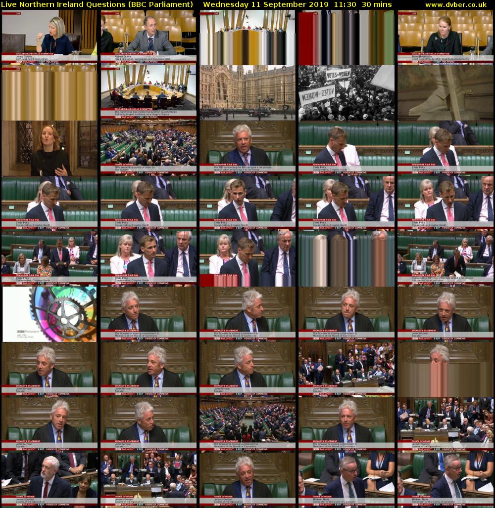 Live Northern Ireland Questions (BBC Parliament) Wednesday 11 September 2019 11:30 - 12:00