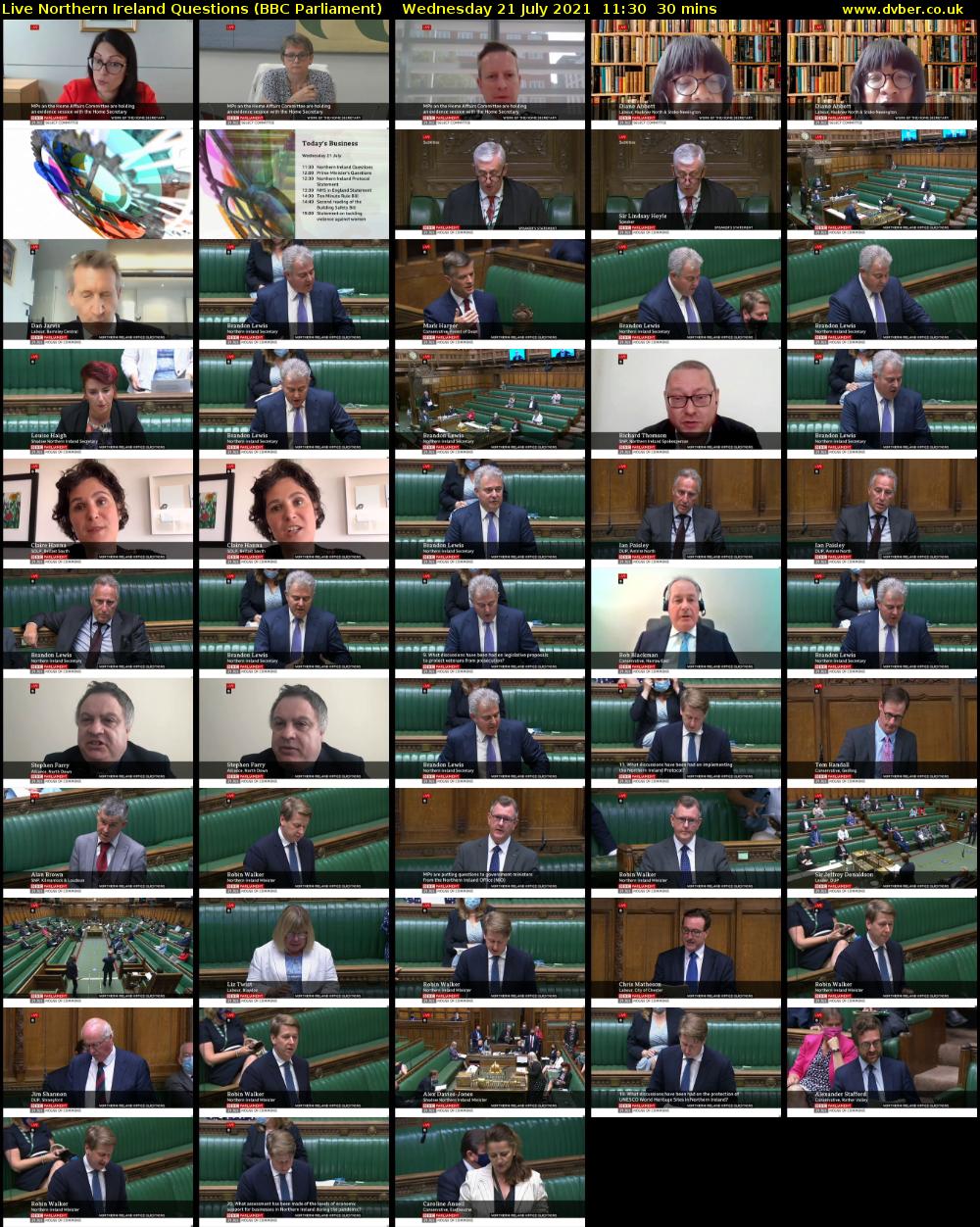 Live Northern Ireland Questions (BBC Parliament) Wednesday 21 July 2021 11:30 - 12:00