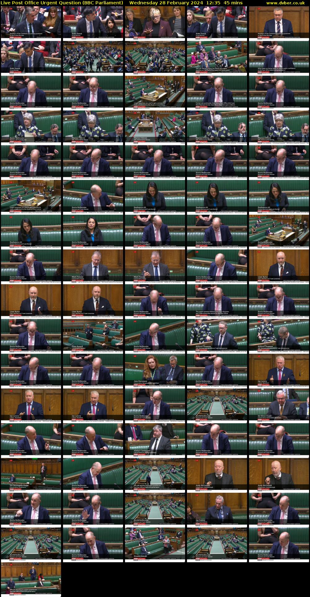 Live Post Office Urgent Question (BBC Parliament) Wednesday 28 February 2024 12:35 - 13:20