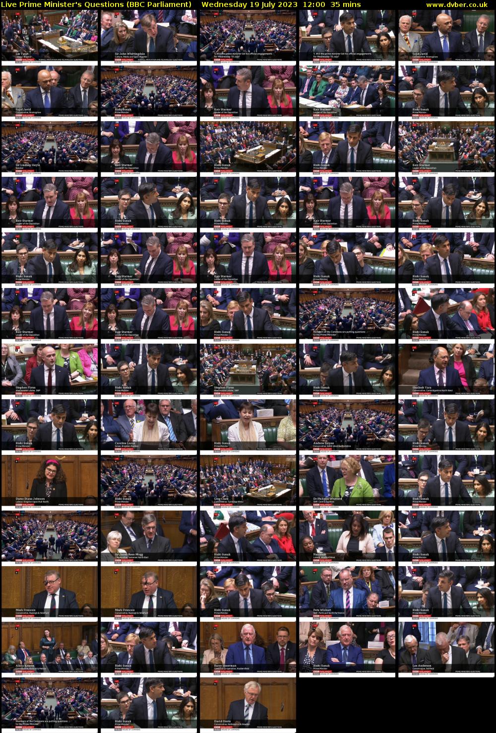Live Prime Minister's Questions (BBC Parliament) Wednesday 19 July 2023 12:00 - 12:35