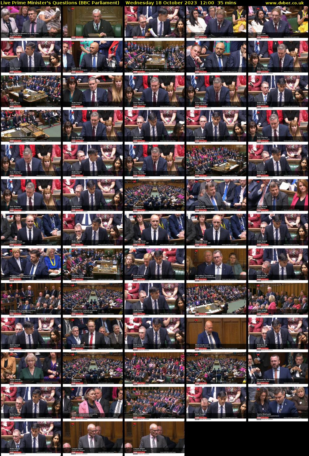 Live Prime Minister's Questions (BBC Parliament) Wednesday 18 October 2023 12:00 - 12:35