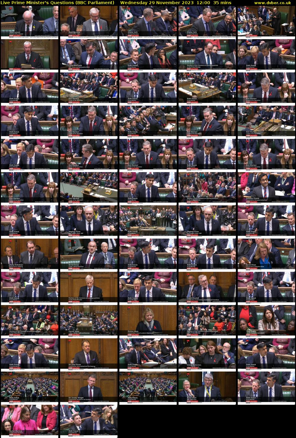 Live Prime Minister's Questions (BBC Parliament) Wednesday 29 November 2023 12:00 - 12:35