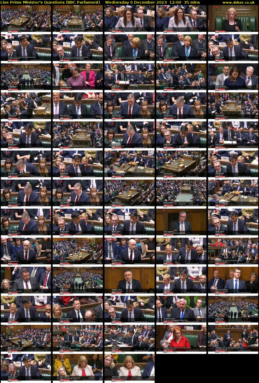 Live Prime Minister's Questions (BBC Parliament) Wednesday 6 December 2023 12:00 - 12:35