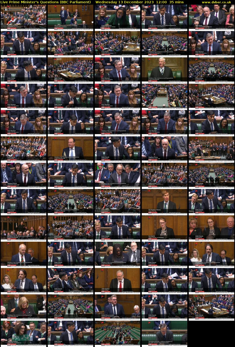 Live Prime Minister's Questions (BBC Parliament) Wednesday 13 December 2023 12:00 - 12:35