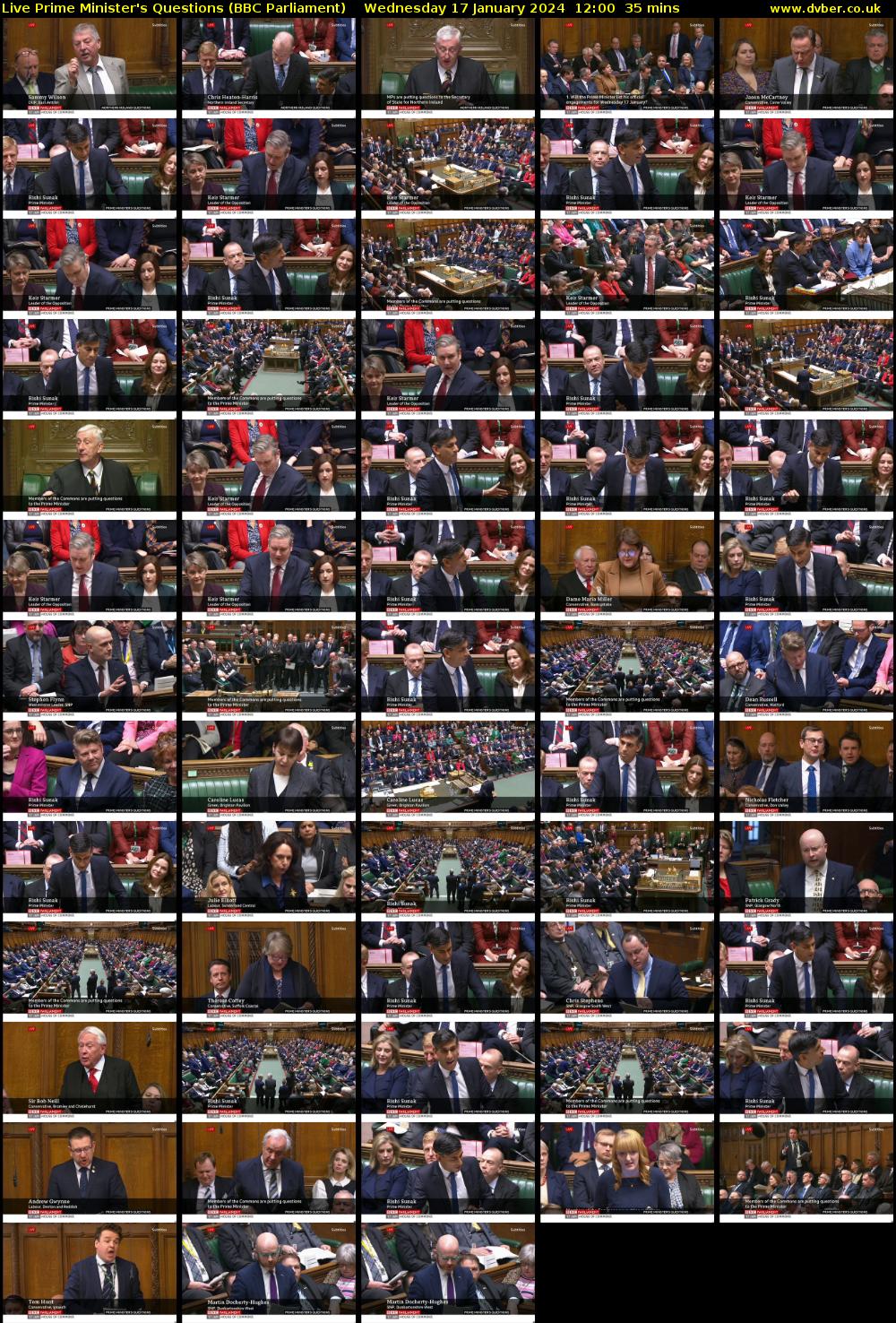 Live Prime Minister's Questions (BBC Parliament) Wednesday 17 January 2024 12:00 - 12:35