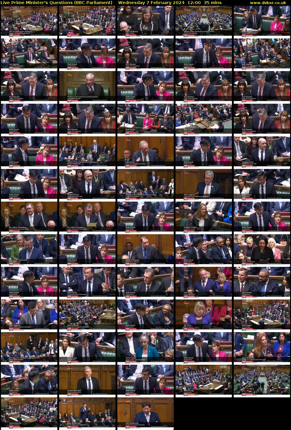 Live Prime Minister's Questions (BBC Parliament) Wednesday 7 February 2024 12:00 - 12:35