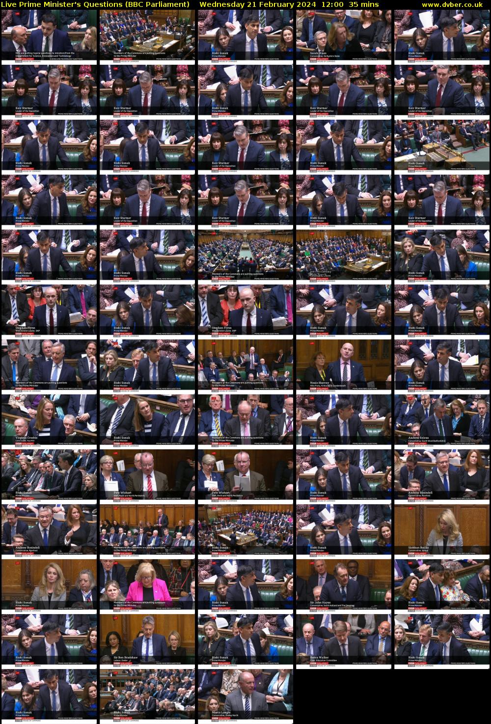 Live Prime Minister's Questions (BBC Parliament) Wednesday 21 February 2024 12:00 - 12:35