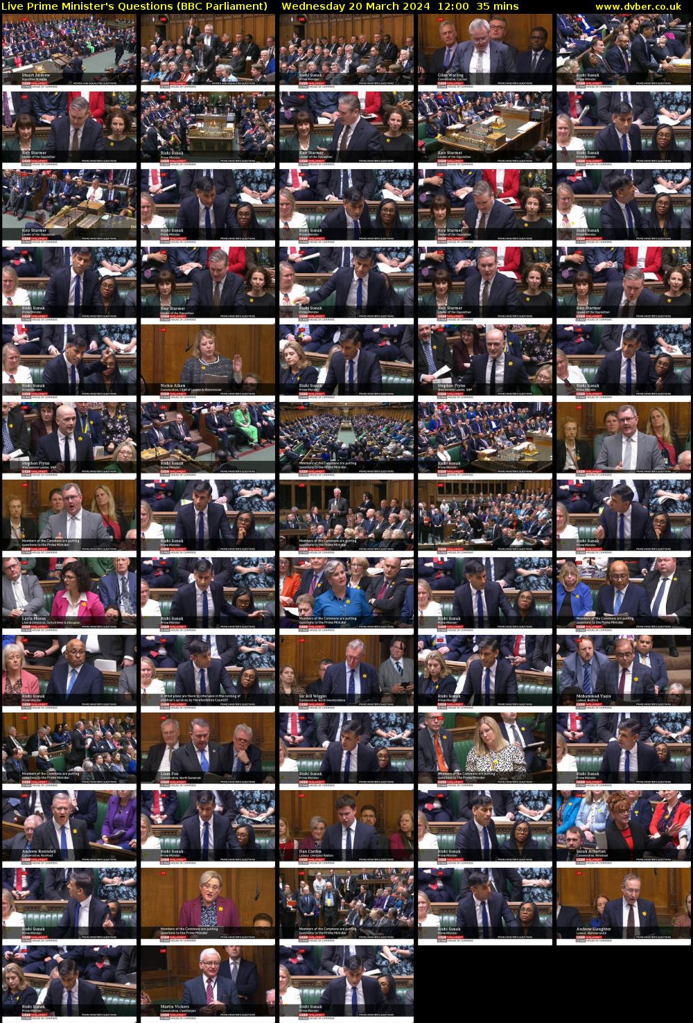 Live Prime Minister's Questions (BBC Parliament) Wednesday 20 March 2024 12:00 - 12:35