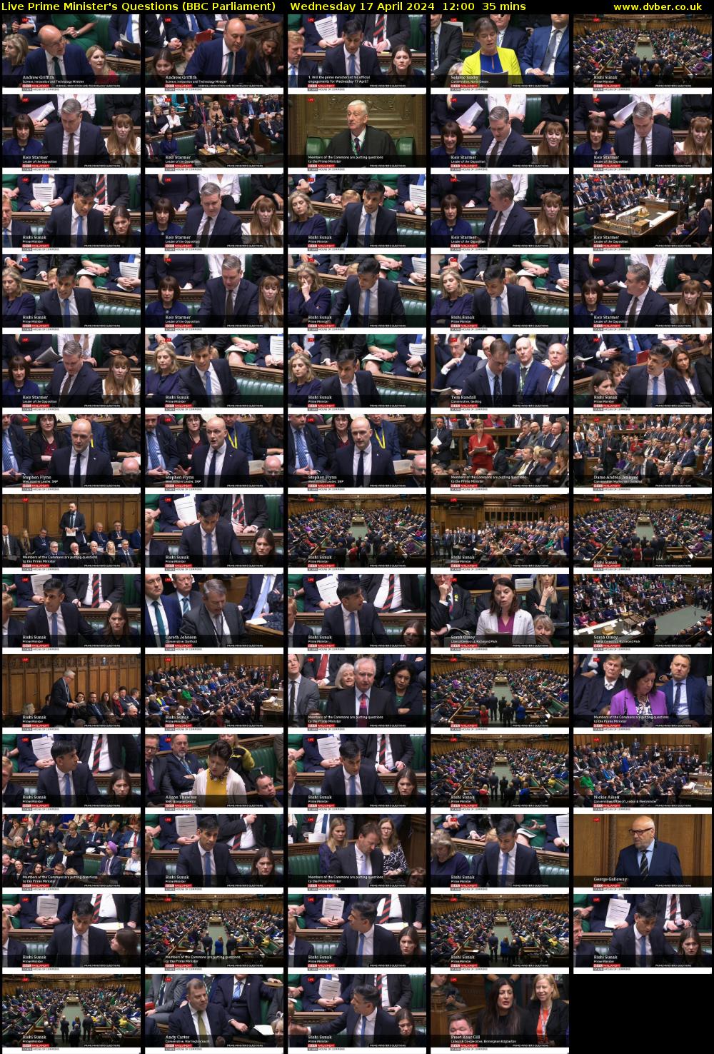 Live Prime Minister's Questions (BBC Parliament) Wednesday 17 April 2024 12:00 - 12:35