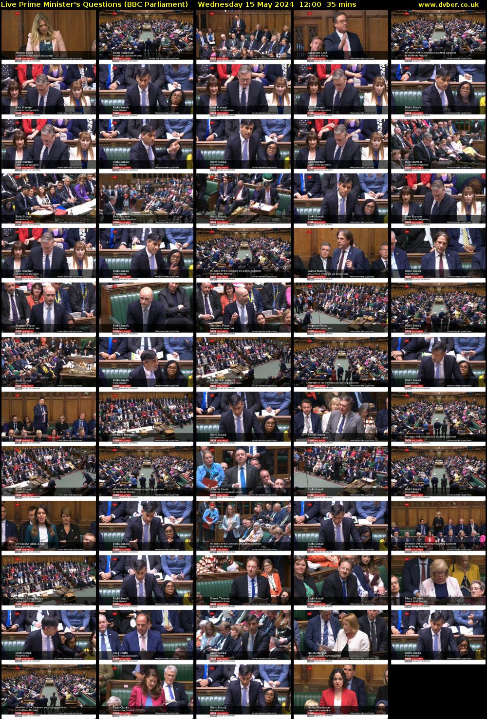 Live Prime Minister's Questions (BBC Parliament) Wednesday 15 May 2024 12:00 - 12:35