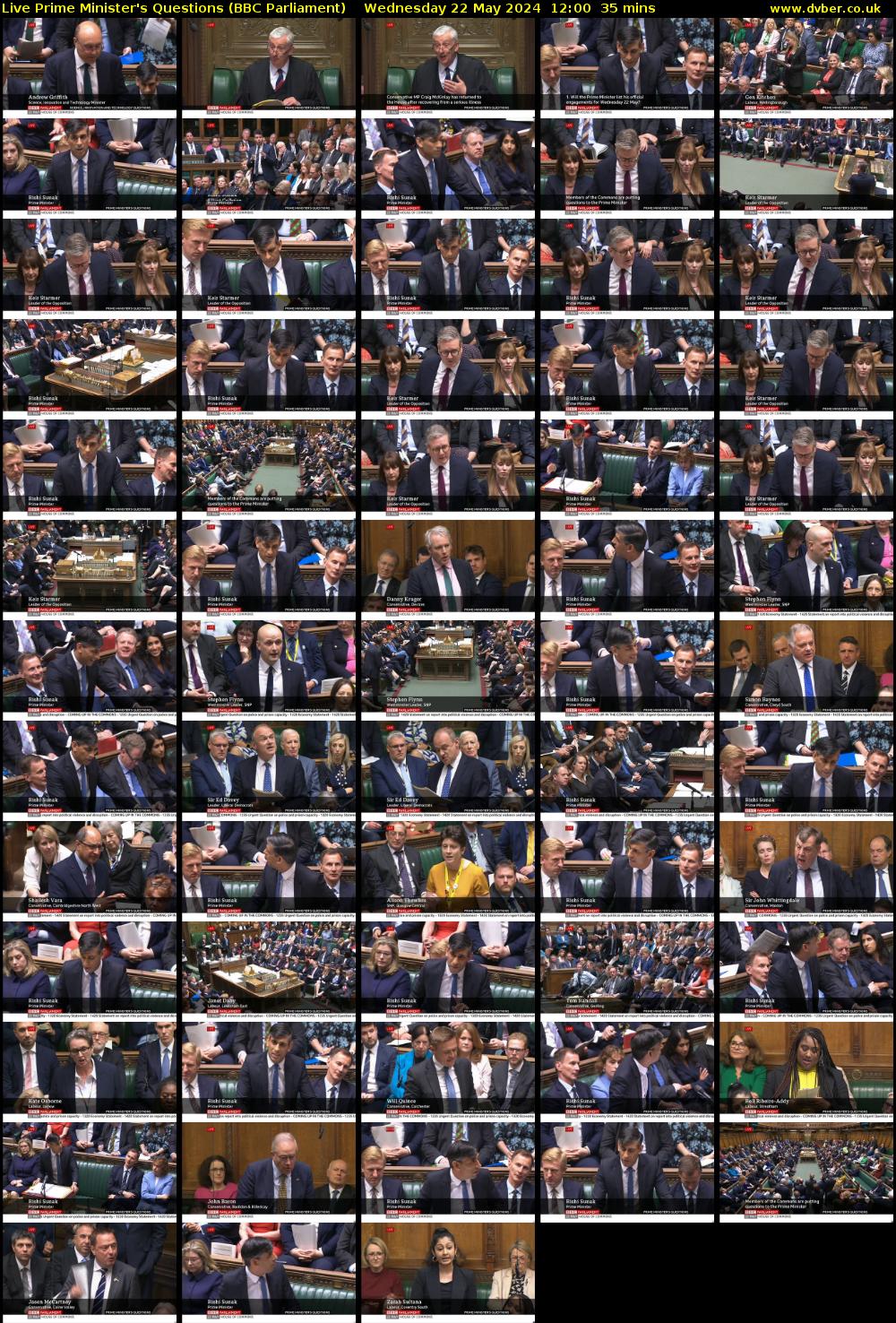 Live Prime Minister's Questions (BBC Parliament) Wednesday 22 May 2024 12:00 - 12:35