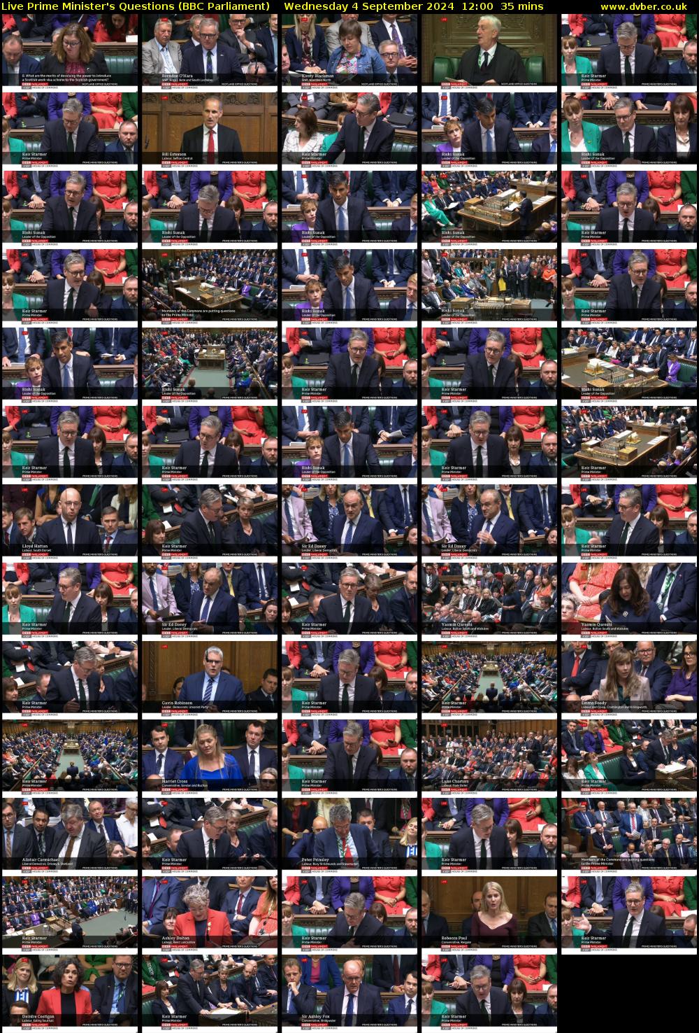 Live Prime Minister's Questions (BBC Parliament) Wednesday 4 September 2024 12:00 - 12:35