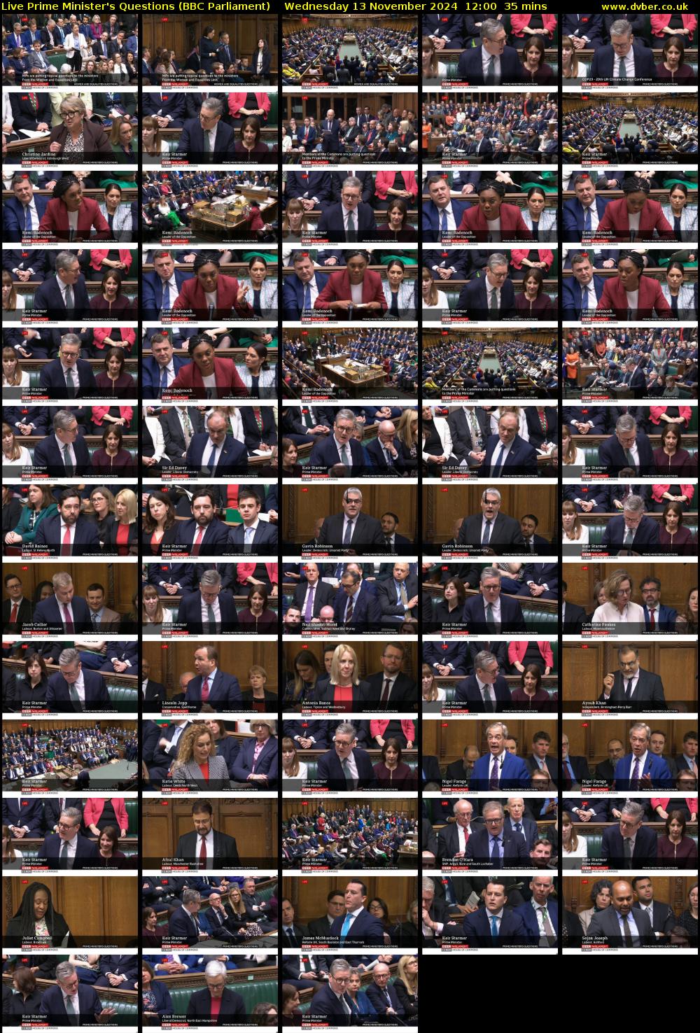 Live Prime Minister's Questions (BBC Parliament) Wednesday 13 November 2024 12:00 - 12:35