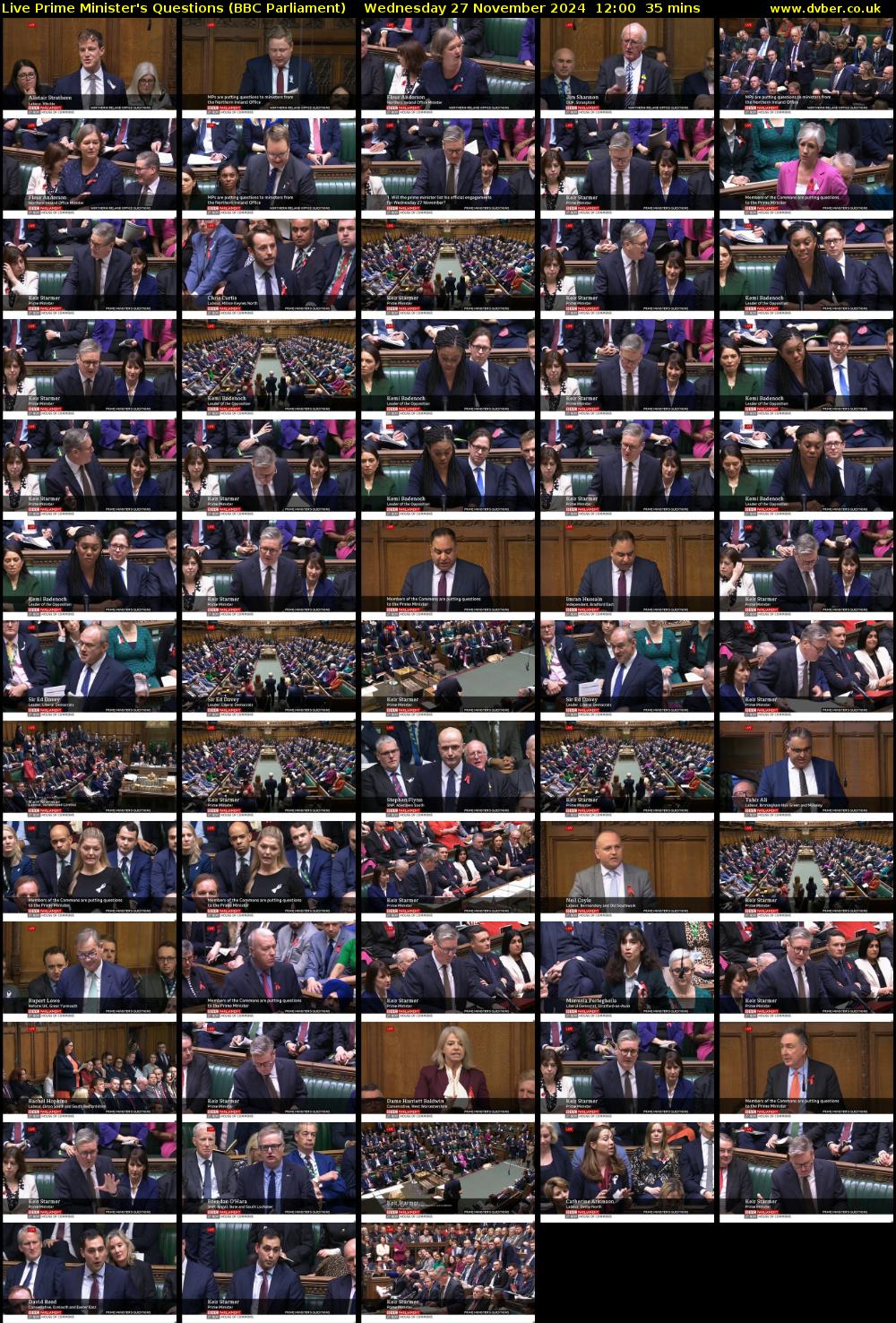 Live Prime Minister's Questions (BBC Parliament) Wednesday 27 November 2024 12:00 - 12:35