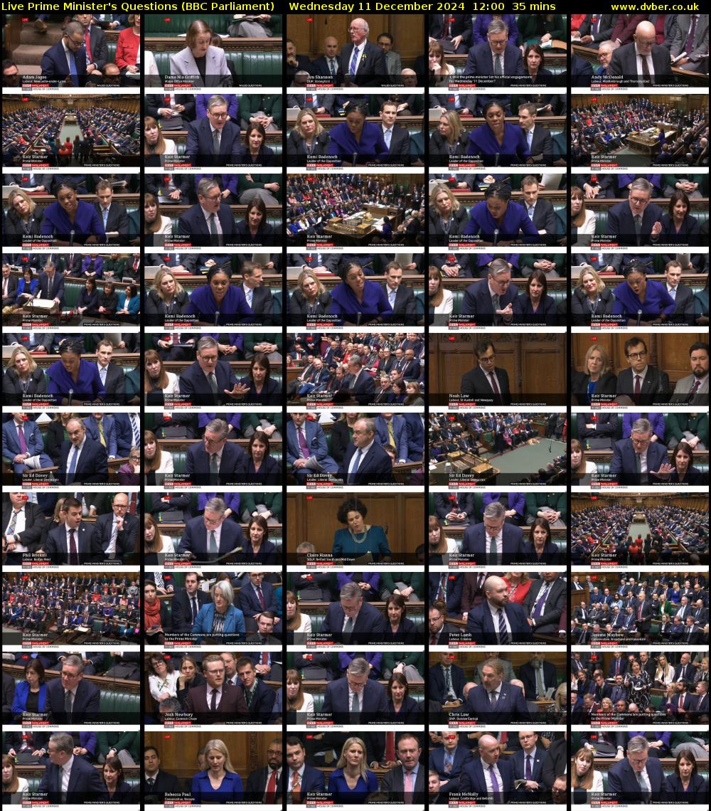 Live Prime Minister's Questions (BBC Parliament) Wednesday 11 December 2024 12:00 - 12:35