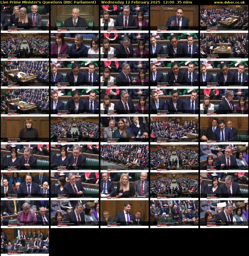 Live Prime Minister's Questions (BBC Parliament) Wednesday 12 February 2025 12:00 - 12:35