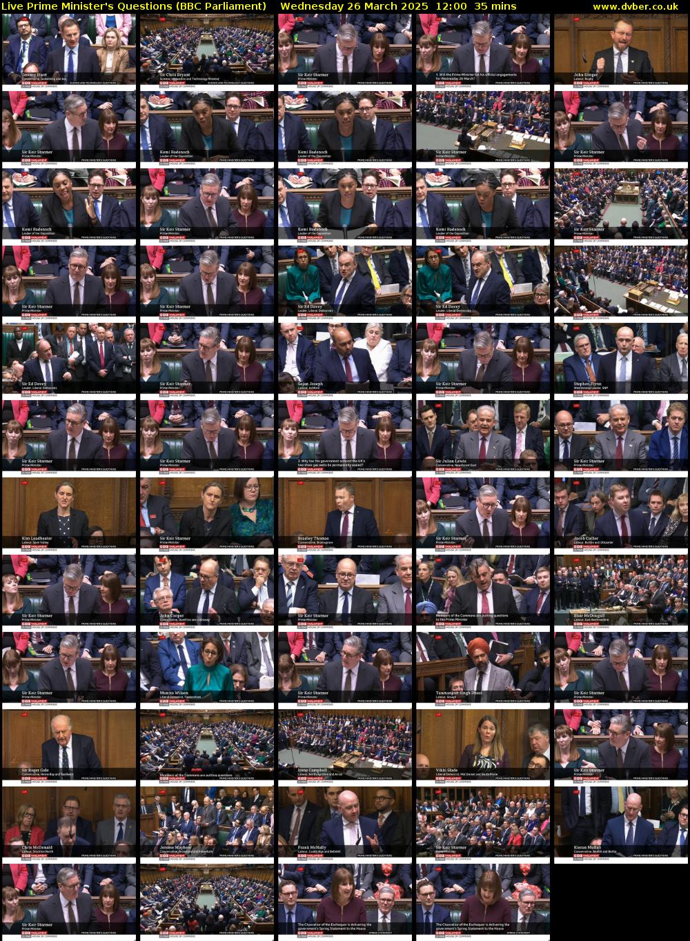 Live Prime Minister's Questions (BBC Parliament) Wednesday 26 March 2025 12:00 - 12:35