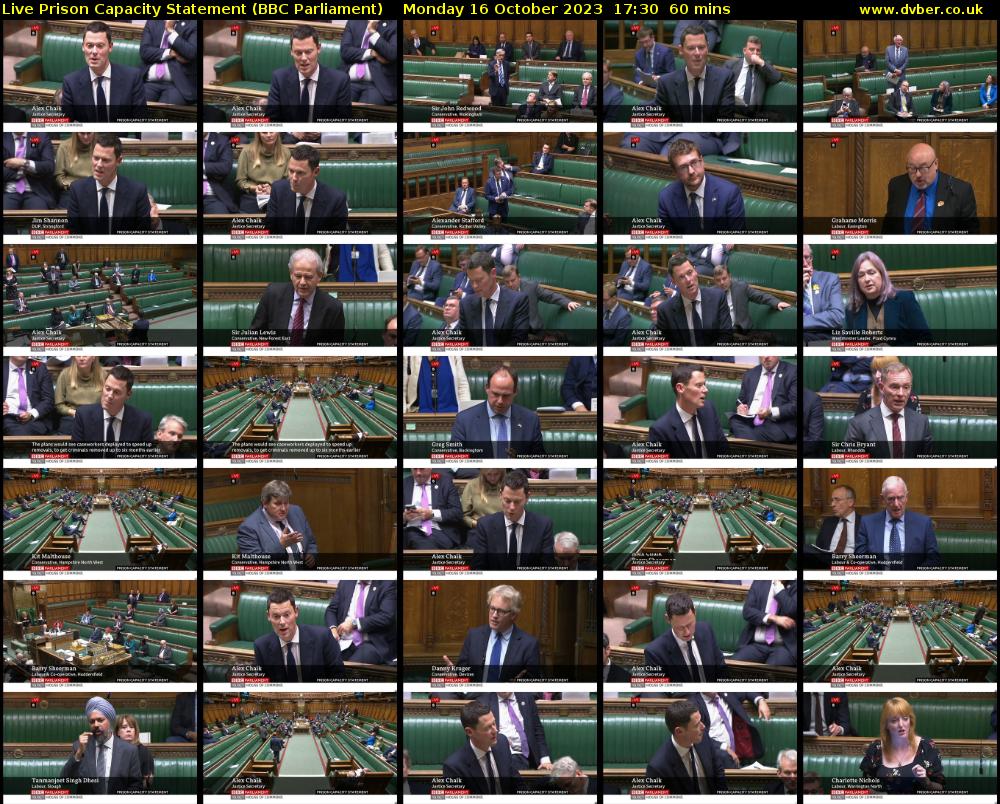 Live Prison Capacity Statement (BBC Parliament) Monday 16 October 2023 17:30 - 18:30