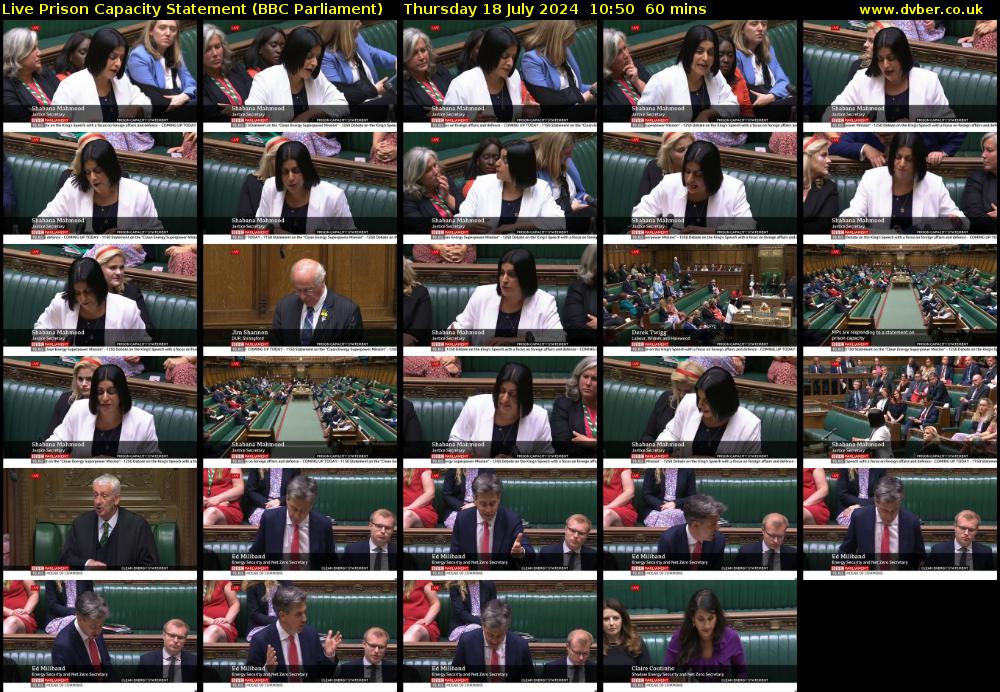 Live Prison Capacity Statement (BBC Parliament) Thursday 18 July 2024 10:50 - 11:50