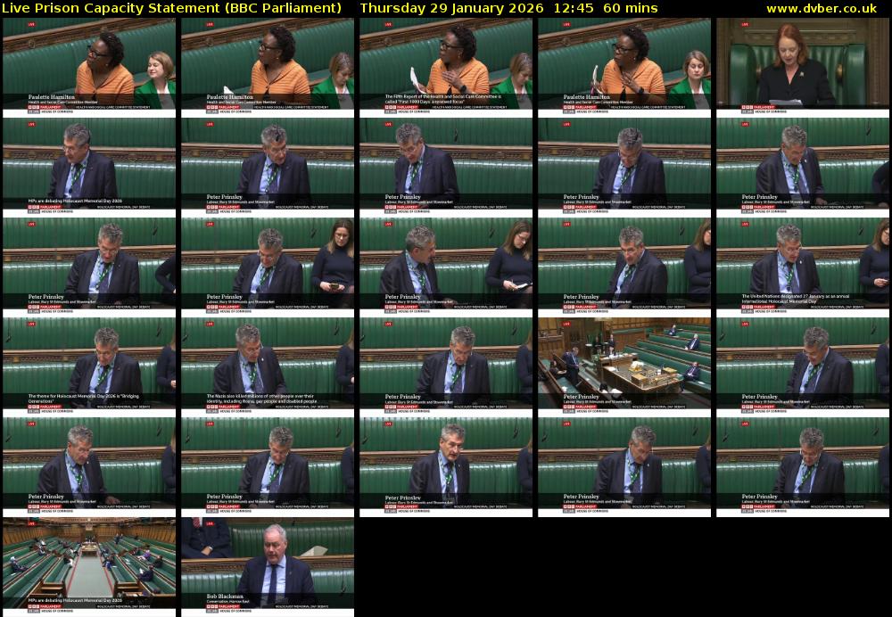 Live Prison Capacity Statement (BBC Parliament) Thursday 29 January 2026 12:45 - 13:45