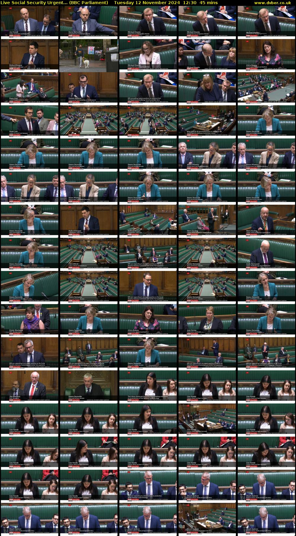 Live Social Security Urgent... (BBC Parliament) Tuesday 12 November 2024 12:30 - 13:15