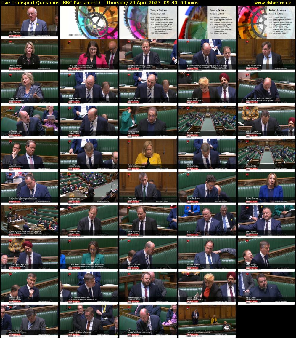 Live Transport Questions (BBC Parliament) Thursday 20 April 2023 09:30 - 10:30
