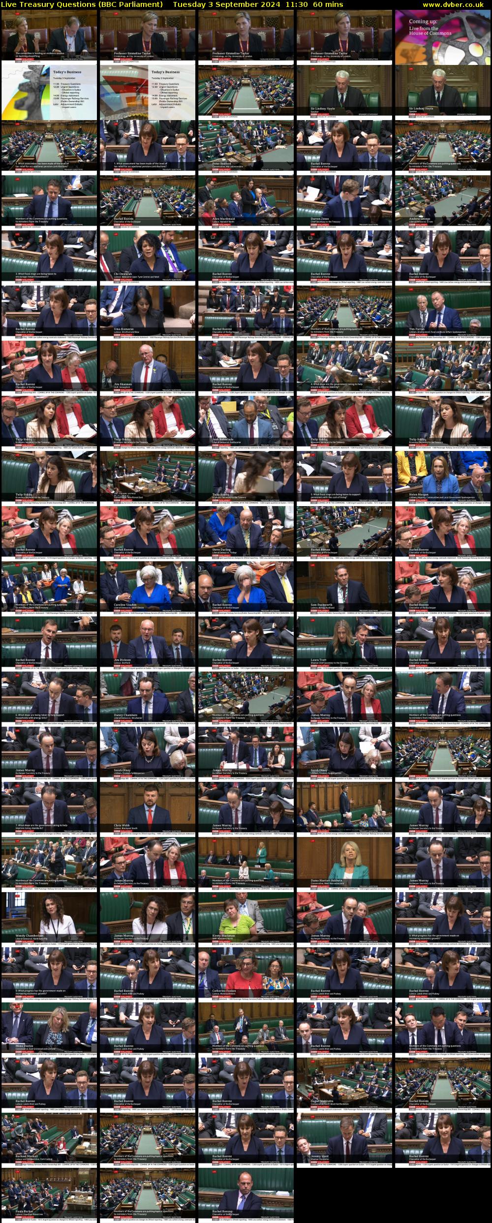 Live Treasury Questions (BBC Parliament) Tuesday 3 September 2024 11:30 - 12:30